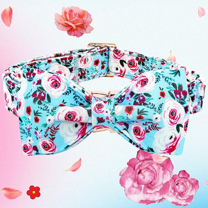 Elegant little tail Dog Collar, Rose Print Pet Collar Summer Dog Collar Durable Metal Buckle Dog Collars Cotton Pet Adjustable Dog Collars for X-Large Dogs