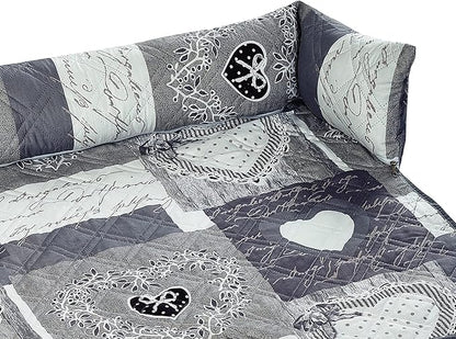 Brilliant Sunshine Quilted Calming Dog Bed Mat, Removable Washable Cover, Cushion Protector and Couch Covers for Dogs, Pets, Cats, Medium, Grey Heart Love Patchwork