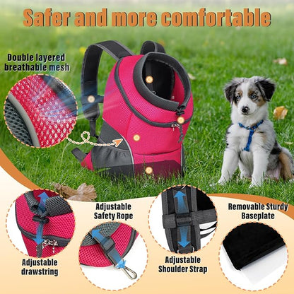 YUDODO Dog Front Carrier Backpack, Adjustable Breathable Pet Carrier for Small Dogs, Ventilated Puppy Back Pack with Safety Belt, Lightweight Doggy Backpack for Hiking Outdoor (Rose, L)