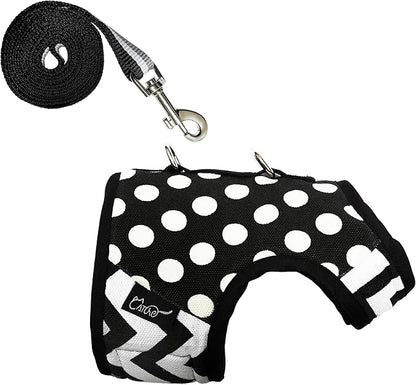 Cat Harness and Leash for Walking Escape Proof, Adjustable Cat Vest Harness, Padded Stylish Cat Walking Jackets, Polka Dot Black, X-Small