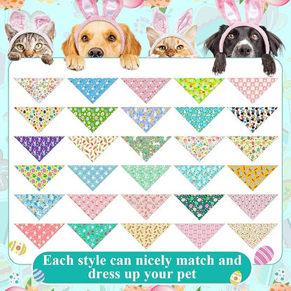 Sanwuta 120 Pcs Easter Dog Bandanas Bulk Rabbits Patterns Bandanas for Dogs Easter Eggs Adjustable Washable Pet Triangle Scarf for Small and Medium Dogs, 30 Styles