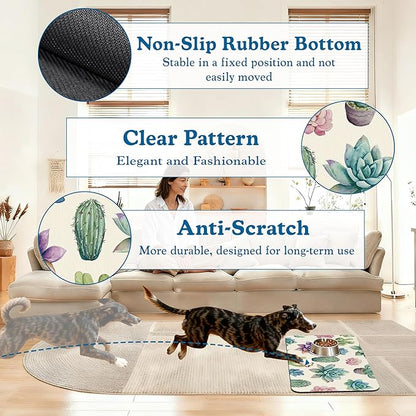 Cactus Flower Pet Feeding Mat for Floors–Christmas Stocking Absorbent Quick Dry Dog Cat Bowl Mat for Food and Water, Non Slip Waterproof Base, Mess-Free Feeding Accessories 12"x20"