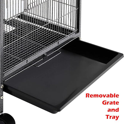 36-Inch Deluxe Sturdy Wrought Iron Bird Flight Open Play Top Cage with Rolling Stand for Parrots Conure Lovebird Cockatiel