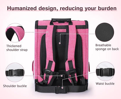 Pecute Cat Backpack Carrier Expandable, Pet Backpack for Cats & Small Dogs Up to 11lbs, with 4-Side Breathable Mesh, Multi-Entry & Lockable Zippers for Travel, Hiking, Camping - Hands Free, Pink