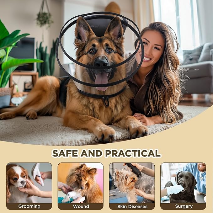 Dog Cone Collar for After Surgery,Transparent Dog Cones Alternative for Small Large Medium Size Dogs,Adjustable Depth Pet Recovery Collars,Elizabethan Collar for Dogs Stop Licking Wound(XXL)