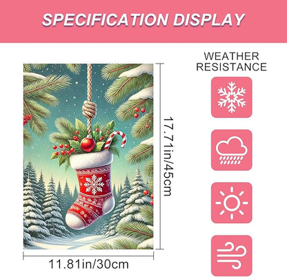Christmas Garden Flag Christmas Stocking Garden Flag Snowflake Holiday Gardens Flags 12x18 Inch Double Sided Outdoor Decoration for Festive Season Yard Porch Lawn Display