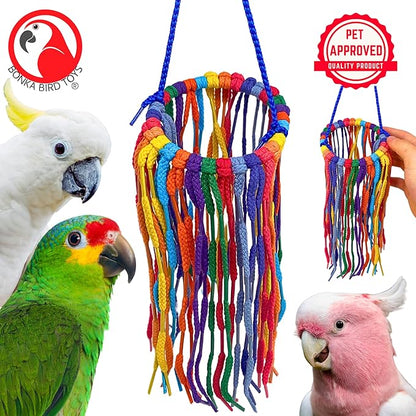 Bonka Bird Toys 51213 Large Aglet Heaven 9" Hanging Cotton Shoelace Ring Toy for Medium to Large Birds Like Eclectus Amazons African Greys