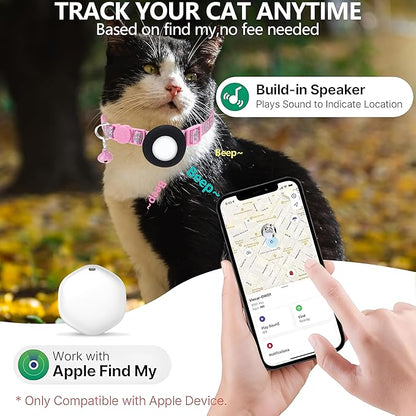 GPS Tracker for Cats, Mini GPS Pet Tracker with Collar, IPX8 Waterproof Cat Trackers Collar,No Monthly Fee,Work with Apple Find My(iOS Only),Smart Trackers for Pets-Pink-5