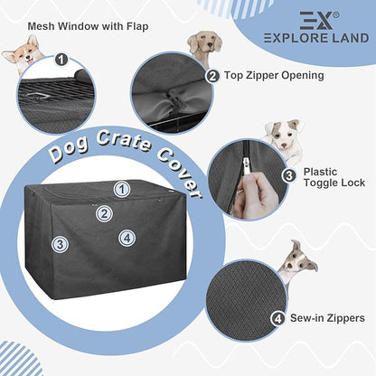 Explore Land Dog Crate Cover for 36 Inches Wire Cage, Heavy-Duty Lattice Pet Kennel Enclosure Compatible with 1 2 3 Doors Standard Metal Cage (Black)