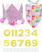 PET SHOW Pink Crown Hat Dog Birthday Party Supplies for Girls Female Pets Small Medium Large Dogs Cats Birthday Hat and Plaid Bandana with 0-9 Numbers and Glue