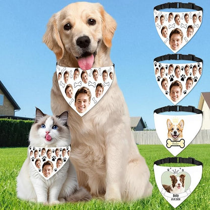 Funny Personalized Dog Bandana Custom Face Design, Custom Dog Bandana with Name, Pet Scarf for Small Medium Large Dogs Personalized Pet Accessories (Funny Style, Large)