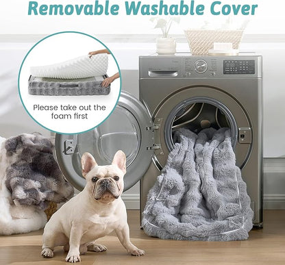 Orthopedic Dog Bed for Medium Small Size Dog, Soft and Warm Faux Fur Sofa for Pet Up to 40 lbs, Foam Bolster Anti-Slip Couch with Washable Removable Cover, M 30x20x6.5 inch, Grey