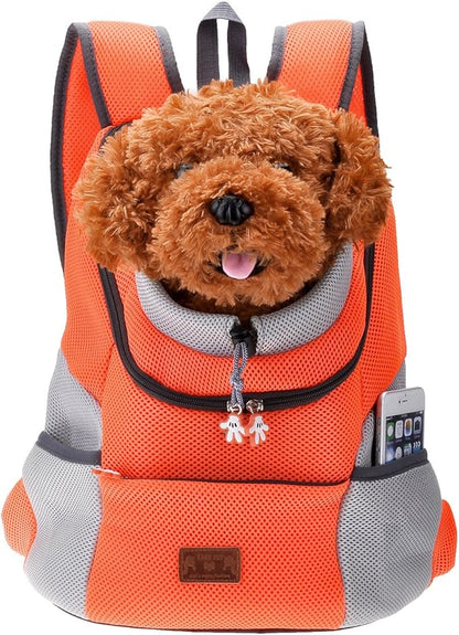 Mogoko Airline Approved Cat Dog Backpack, Puupy Pet Carrier Front Bag with Breathable Head Out Design and Double Mesh Padded Shoulder for Outdoor Travel Hiking (L, Orange)
