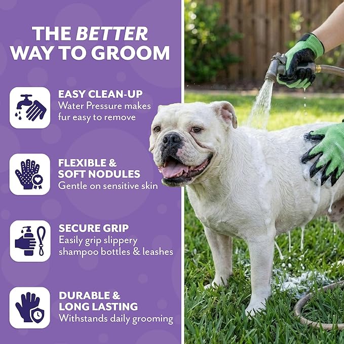 H HandsOn Pet Grooming Gloves - Patented #1 Ranked, Award Winning Shedding, Bathing, & Hair Remover Gloves - Gentle Brush for Cats, Dogs, and Horses (Green, Junior)
