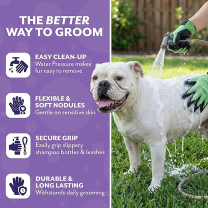 H HandsOn Pet Grooming Gloves - Patented #1 Ranked, Award Winning Shedding, Bathing, & Hair Remover Gloves - Gentle Brush for Cats, Dogs, and Horses (Black, Medium)