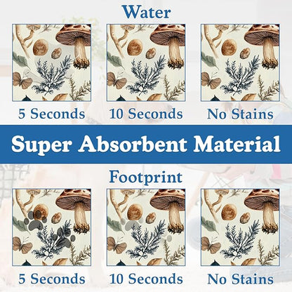 Vintage Mushroom Floral Dog Cat Food Mat–Christmas Stocking Absorbent Waterproof Placemat for Food and Water Bowls, Non Slip Rubber Backing, Feeding Mat for Clean Floors 12"x20"