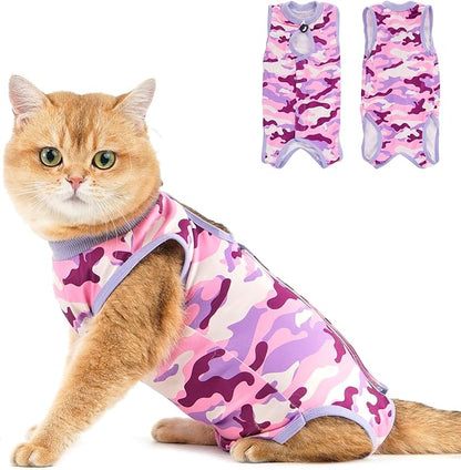 Avont Cat Recovery Suit - Kitten Onesie for Cats After Surgery, Cone of Shame Alternative Surgical Spay Suit for Female Cat, Post-Surgery or Skin Diseases Protection -Purplecamo(M+)