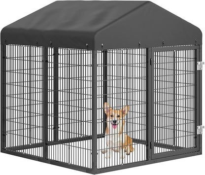 Large Outdoor Dog Enclosure,Heavy Duty Dog Cage with Roof,Galvanized Steel Dog Kennel Fence with Double Safety Locks(4.2'L x 4'W x 4.5'H)