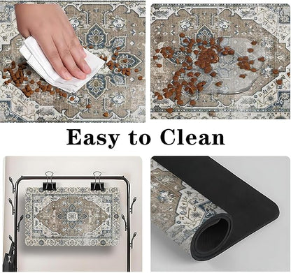 Dog Food Mats for Floors, Absorbent and Quick-Drying Pet Cat Food Mat,Anti-Fouling and Easy-to-Clean Pet Feeding Mat,Dog Bowl Mat for Messy Drinking Water Bowls.12 x20, Bohemia Style