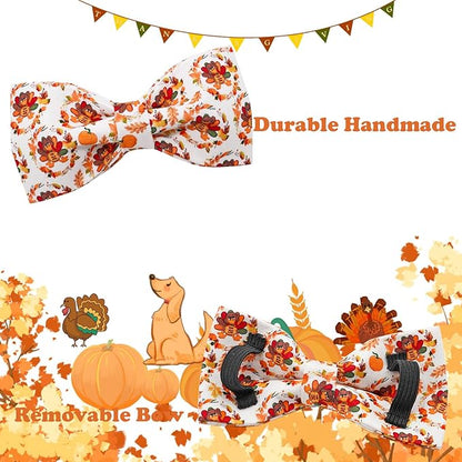 Dog Collar - Thanksgiving Turkey Pet Collar Bowtie Gift Puppy Cute Bow Collar Adjustable Metal Buckle Soft Cute Collars for X-Small Dogs
