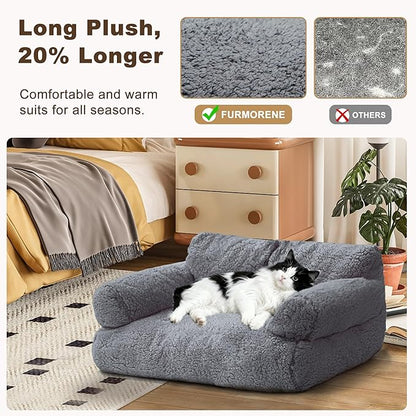 Large Cat Beds for Indoor Cats, Dog Couch Bed, Cute Cat Couch Sofas for Less 20lbs Kitten Puppy, Small Dog Sofas & Chairs with Removable Washable Cover, Soft Warm Pet Furniture, Gray