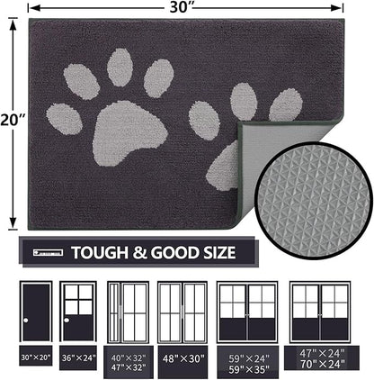 Buganda Dog Door Mat for Muddy Paws, Absorbent Dirt Trapper Washable Indoor Doormats, Non Slip Low-Profile Mud Mat for Dogs, Front Entrance Doormat for Inside Floor (47x24 Inches, Dark Grey)