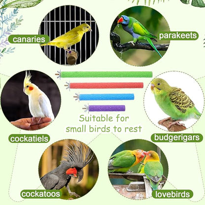 4 Pcs Bird Perch Stand Toy Parrot Perch Stand, Wood Bird Cage Perches Toy Platform Paw Grinding Stick Perches Cage Accessories for Small Medium Birds Like Parakeet Budgies Lovebird (Color Random)