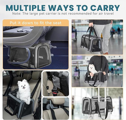 19 x 12 x 12 Large Cat Car Carrier – Roomy Escape-Proof Cat Car Seat for Safe Driving, Lockable Zippers & Safety Tether, Soft-Sided Travel Carrier for Road Trips & Vet Visits