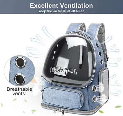 Cat Backpack Carrier, Breathable Cat Bubble Backpack Large Space Cat Carrier Backpack for Kitty Small Dog, Foldable Airline Approved Cat Backpack, Transparent Pet Travel Backpack Up to 20 lbs (Blue)