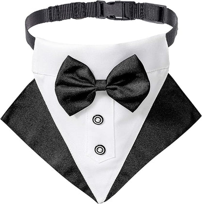 ADOGGYGO Formal Dog Tuxedo Wedding Puppt Bandana Collar with Bow Tie, Adjustable Pet Bowtie Collar Bandana for Small Dogs (Small)