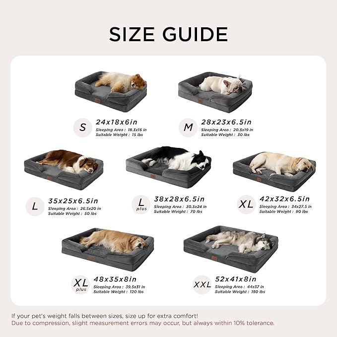 Bedsure Orthopedic Dog Beds Large Sized Dog - Washable Large Dog Cat Bed Waterproof, Comfort Dogs Couch Sofa with Washable Removable Cover, Pet Bed with Nonskid Bottom, Dark Grey, 35"