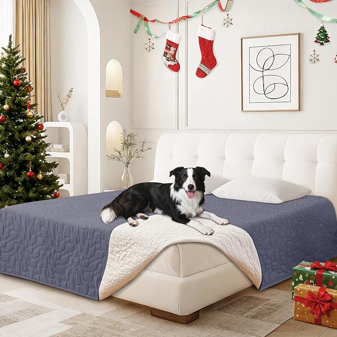 Waterproof Dog Bed Cover Pet Blanket, Soft Couch Cover for Dogs Washable, Non-Slip Dog Blanket Protect Furniture Couch Sofa Car for Puppy Large Dogs Cat (82x102 Inch, Grey Blue)