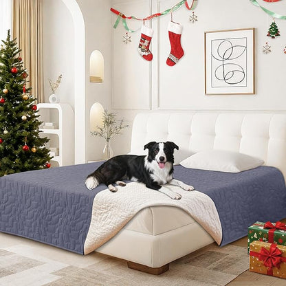 Waterproof Dog Blanket, Non-Slip Soft Pet Bed Cover, Couch Cover for Dogs Washable, Protects Sofa, Furniture, Crate, Car, Tear Resistant Leakproof Pet Blanket (68x82 Inch, Grey Blue)
