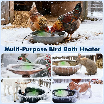 2 Pack Outdoors 100W Bird Bath Heater for Winter,Birdbath Deicer Pond De-icer Thermostatically Controlled Birdbaths Water Heater with 5.9 Ft Power Cord and Working Indicator Light