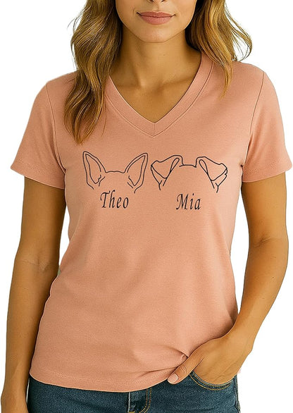Custom Dog Mom Shirt for Women Pet Ears Sweatshirt with Name Unique Puppy Line Art Cute Dad Hoodie for DogDad Owner Lover