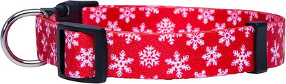 Native Pup Christmas Dog Collar- Winter Holiday Collars for Pets- Xmas Gift for Puppy- Santa, Reindeer, Snowman, Candy Cane, Red Green- Girl Boy- Small, Medium, Large Breeds (Red Snowflake, Large)