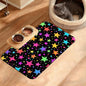 Neon Stars Dog Food Mat,Bright Colorful Absorbent Pet Feeding Mat for Food and Water Bowl,Quick Dry Dog Placemat Non Slip Rubber Backing Waterproof Pet Supplies 12" x 20"