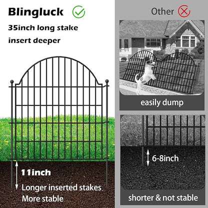 10 Panels No Dig Decorative Garden Fence, 32in (H) x 23.6ft (L) Outdoor Animal Barrier Fencing with Ground Stakes, Temporary Rustproof Metal Wire Panel Border for Rabbit,Dog