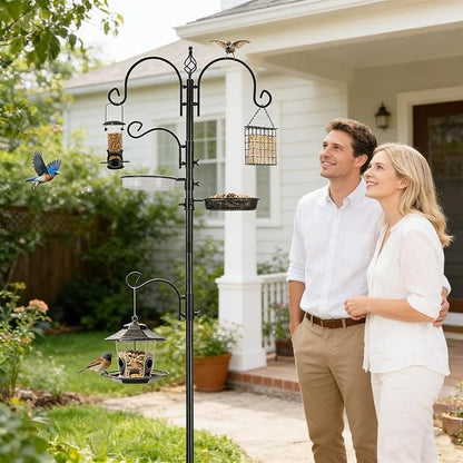 ERYTLLY Bird Feeding Station Kit Bird Feeder Pole Wild Bird Feeder Hanging Kit Planter Hanger Multi Feeder Hanging with Metal Suet Feeder Bird Bath for Attracting Wild Birds