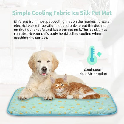 NWK Pet Cooling Mat -20’’ X 16’’ Ice Silk Cooling Mat for Dogs & Cats Portable & Washable Pet Cooling Blanket, Car Seats, Beds for Summer (Green Fruit, Small)