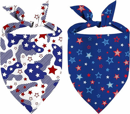 4th of July Dog Bandanas, 2 Pack Reversible USA Patriotic Bandana for Boy and Girl, Premium Durable Fabric, American Flag Pet Scarf for Small Medium Large and Extra Large Dogs