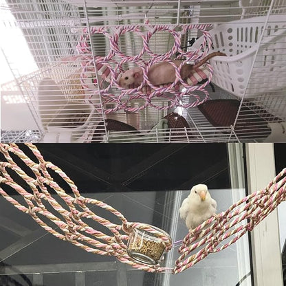 Bird Swing Climbing Rope Net Toys 14" x 24" Parakeet Hemp Rope Perch Swing Ladder Bridge Hanging Hammock Small Animal Activity Toy for Parrot Lovebirds Hamster Mice Rat Ferret (Random Color)(2 Pcs)