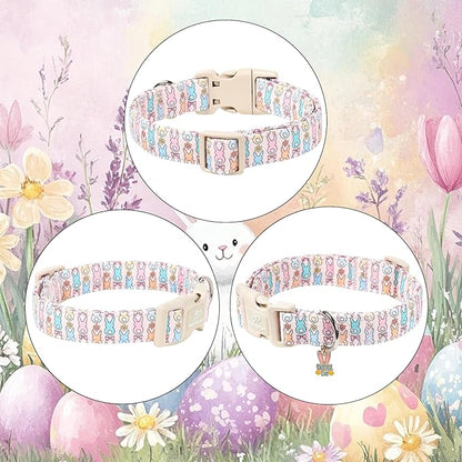 Easter Dog Collar for Small Dogs - Pastel Bunny Easter Collars for Female Dogs, Cute Spring Girl Dog Collar, Lightweight Adjustable Cartoon Holiday Pet Collars S