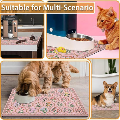 Absorbent Pet Dog Bowl Mat for Food and Water, Pet Cat Food Feeding Mat with Non Slip Rubber Backing, Dog Food Mats for Floors Waterproof, 17"x30"