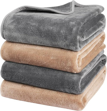 Onarway Dog Blanket Washable for Puppy: 4 Packs Dog Blankets 28”x20” - Fluffy Soft Small Throw for Cat Puppy Kitten Dogs - Fleece Pet Blankets for Bed Sofa Car and Indoor - Grey and Khaki