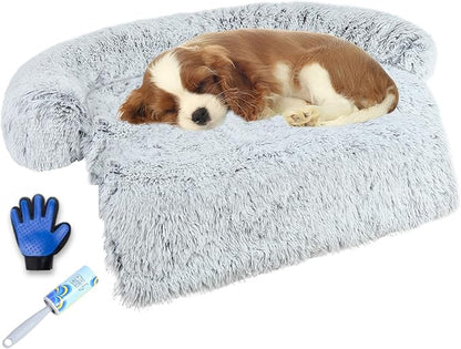 Luxurious Dog Couch Bed Protector for Dogs Memory Foam, Removable Fluffy Plush Pet Couch Cover for Dogs Washable, Calming Dog Sofa Beds, Waterproof Couch Protector, Pet Beds Mats for Couch(L)