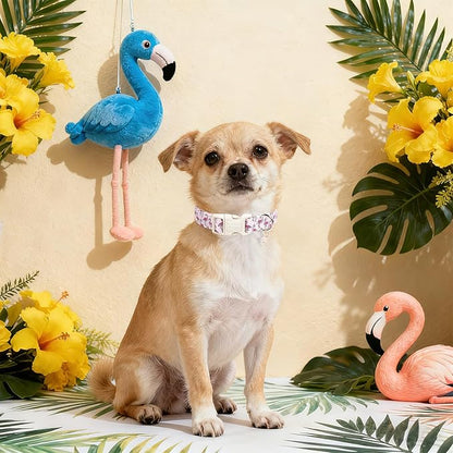 DOGWONG Cute Pet Dog Collar Pink Flamingos Cotton Dog Collar- Soft Girl Puppy Adjustable Pet Collars for Small Medium Large Dogs,S