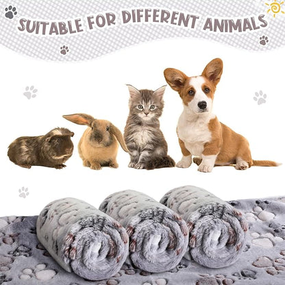 Tegeme 8 Pcs Fleece Dog Blankets for Small Dogs Cat Soft Coral Velvet Warm Sleep Mat Fluffy Dog Paw Print Blanket for Kitten Doggy Small Animal(24 x 16 Inch,Gray)