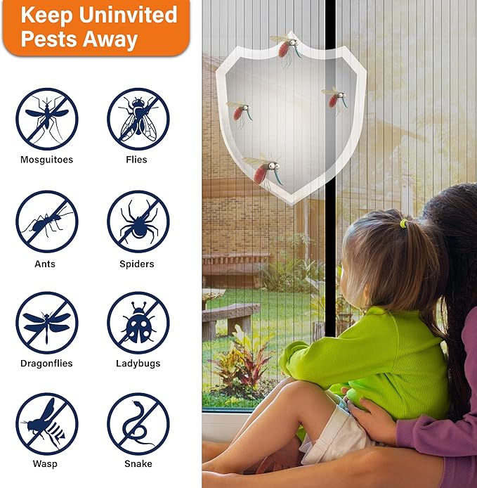 Magnetic Screen Door,Screen Door Mesh,Keep Bugs Out, Easy Install Works with Front Doors, Sliding Doors,Fit Door Size 36 x 82 Inches
