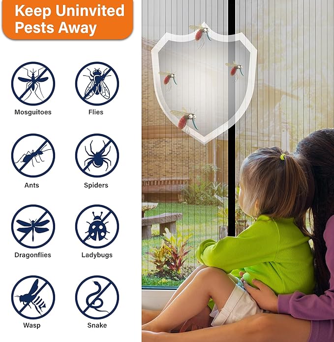 Magnetic Screen Door, Door Screen Magnetic Closure-Keeps Bugs Out Let Breeze in, Heavy Duty Mesh - Pet and Kid Friendly, Works with Front Doors, Sliding Doors (Fit Door Size 36 x 98 Inch)